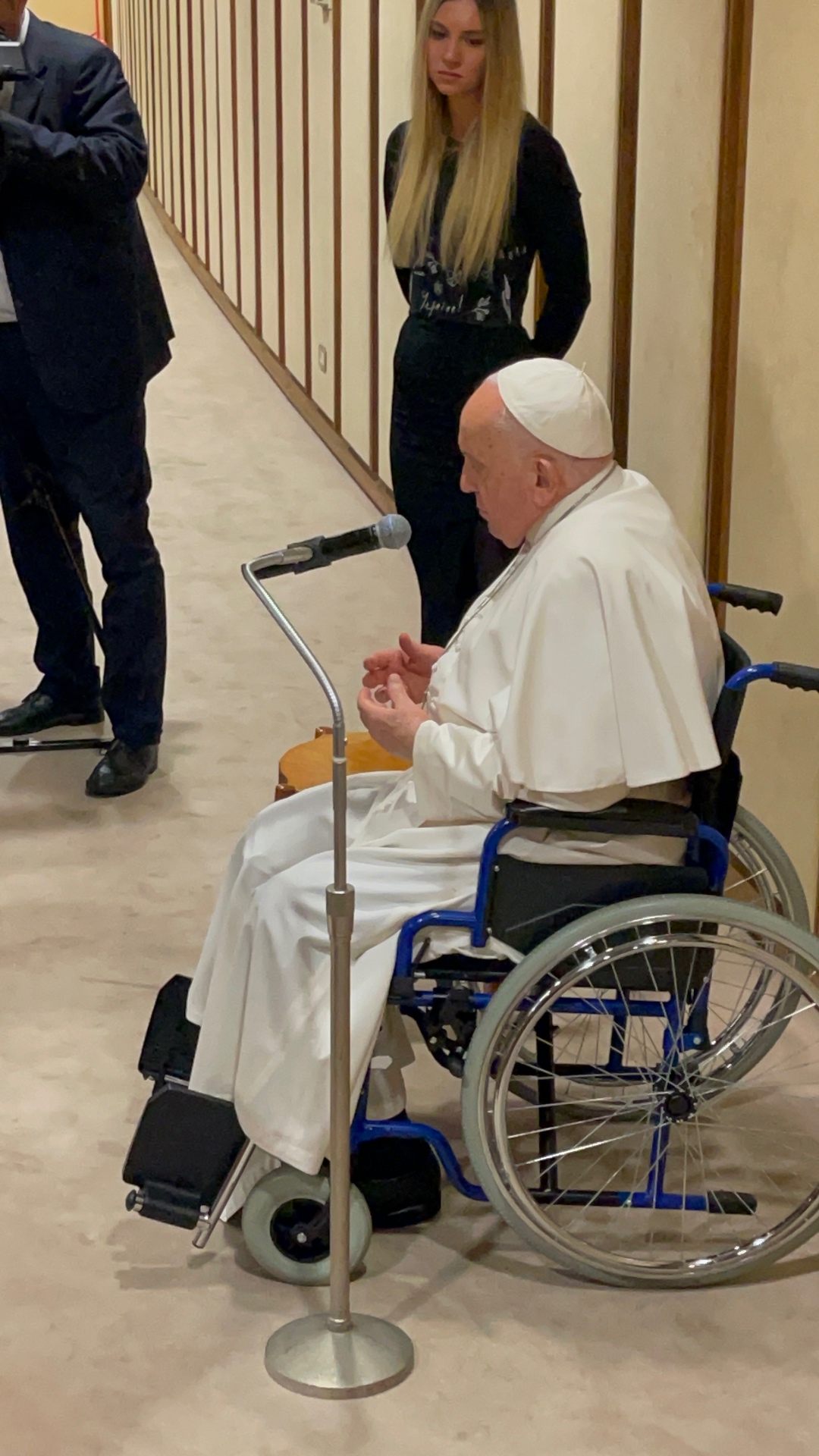 Pope Francis listens at a private Vatican audience advocating for the hostages held by Hamas